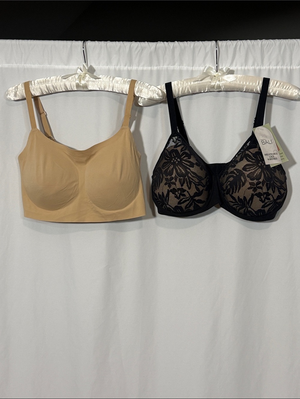 True Nude Seamless Bralette and Bali Black Lace Underwire Bra Set of 2
